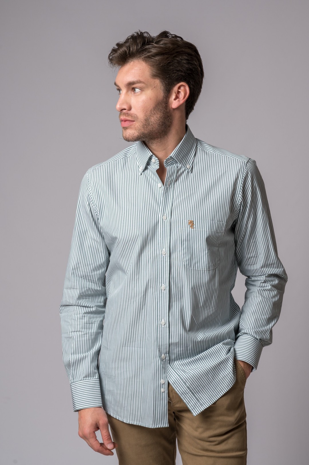 FOREST GREEN AND WHITE STRIPED SHIRT