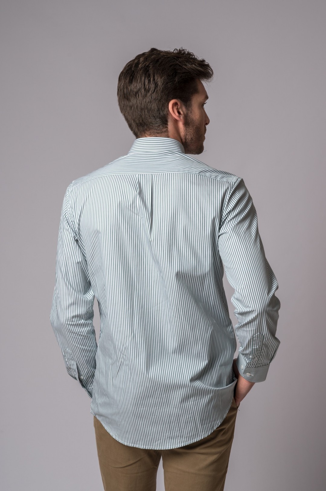 FOREST GREEN AND WHITE STRIPED SHIRT