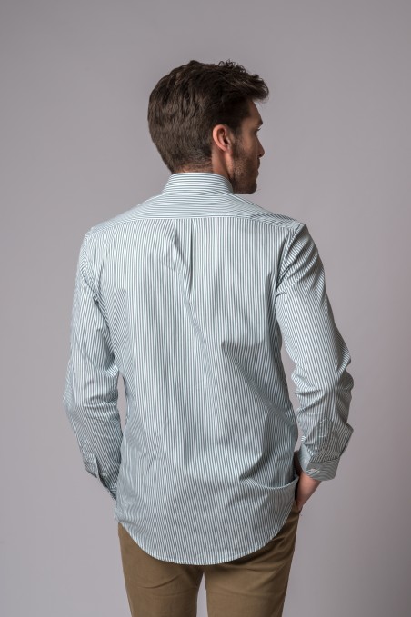 FOREST GREEN AND WHITE STRIPED SHIRT