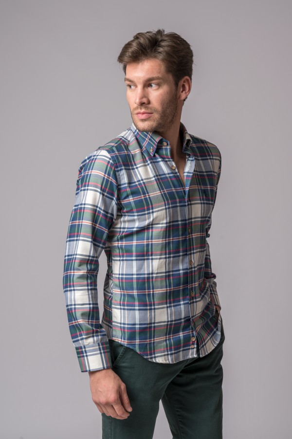 CHEMISE À CARREAUX BLEUS ET VERTS