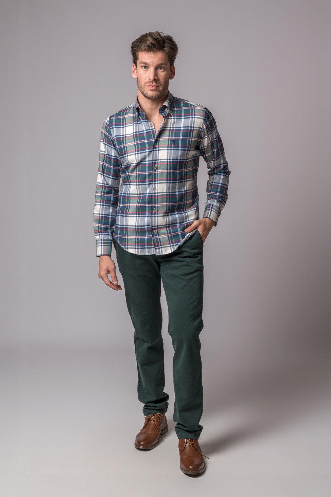 CHEMISE À CARREAUX BLEUS ET VERTS