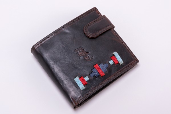 CARTERA PIEL ROMBOS AZUL Y ROJO