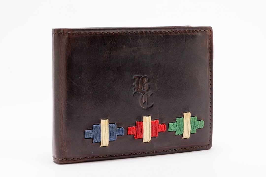 CARTERA PIEL ROMBOS AZUL, ROJO Y VERDE