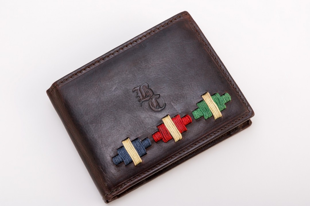CARTERA PIEL ROMBOS AZUL, ROJO Y VERDE