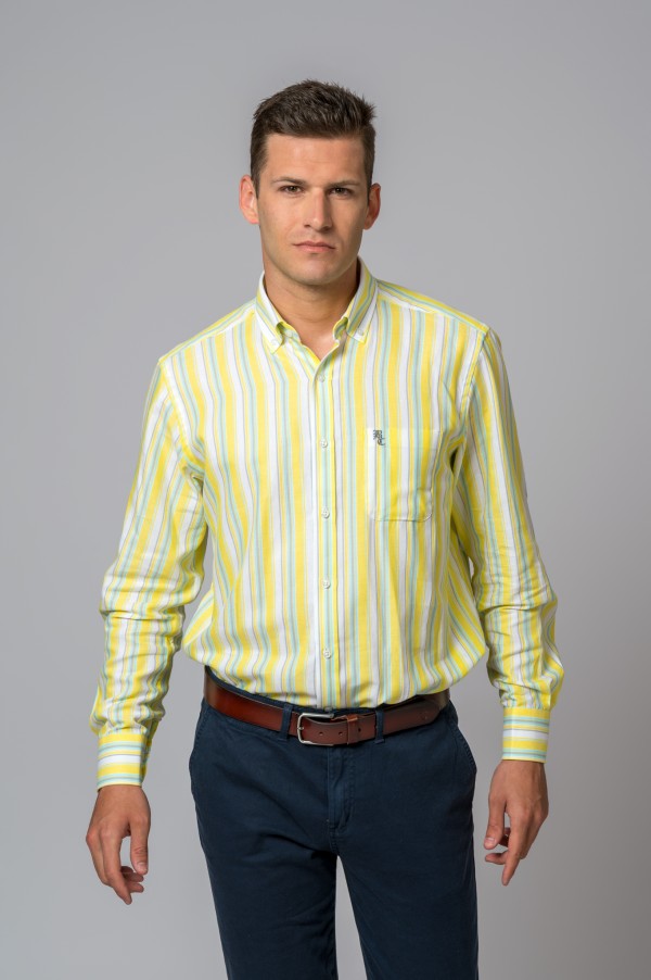 CAMISA RAYAS AMARILLO Y GRIS
