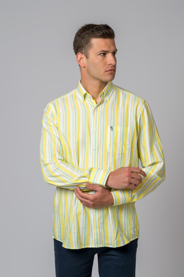 CHEMISE À RAYURES JAUNES ET GRISES 2