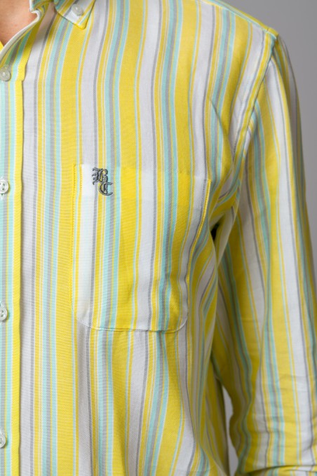 CAMISA ÀS RISCAS AMARELAS E CINZENTAS