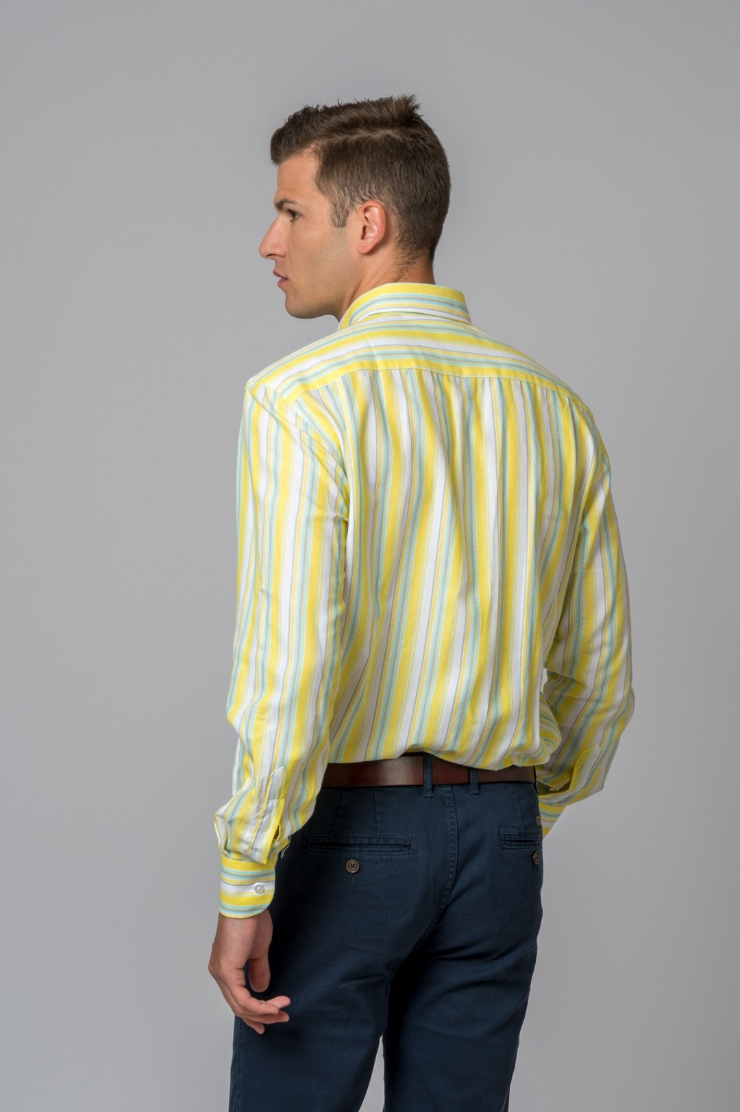 CAMISA RAYAS AMARILLO Y GRIS
