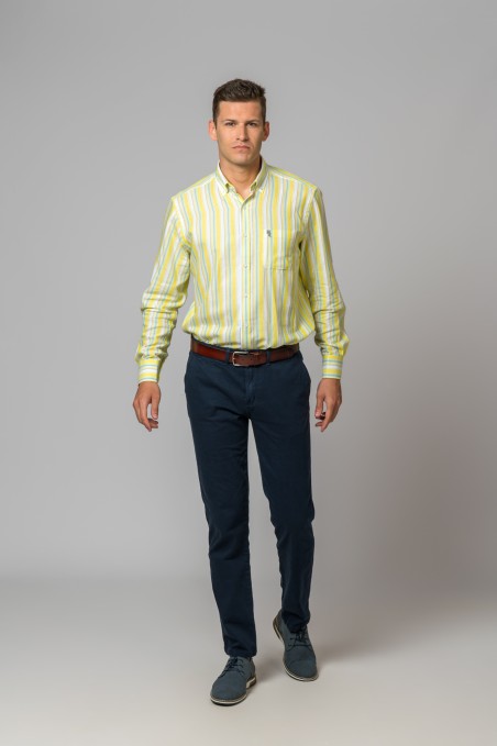 CHEMISE À RAYURES JAUNES ET GRISES