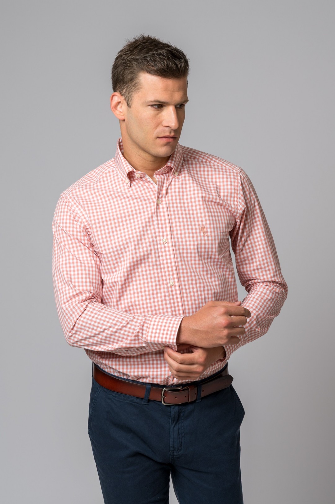 CAMISA CUADROS SALMÓN