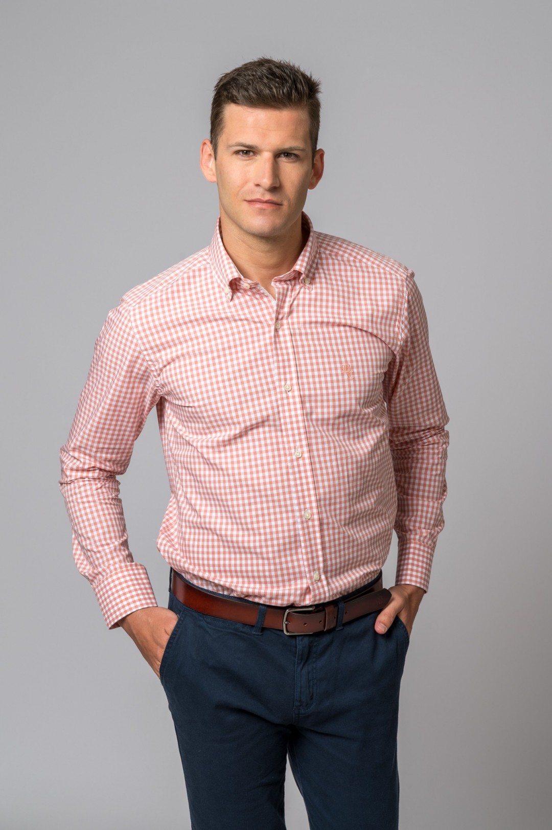 CHEMISE À CARREAUX SAUMON