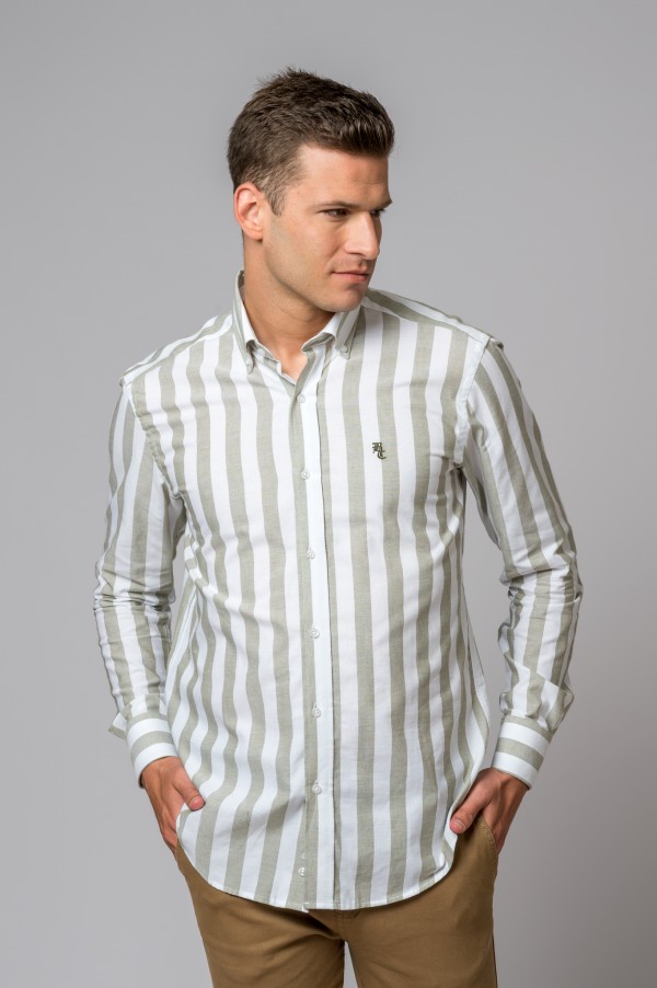 CHEMISE À RAYURES VERTES ET BLANCHES