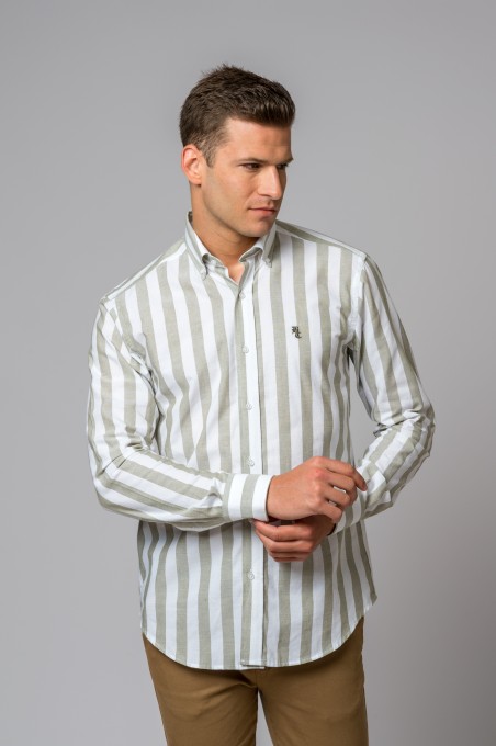 CAMISA DE RISCAS VERDES E BRANCAS