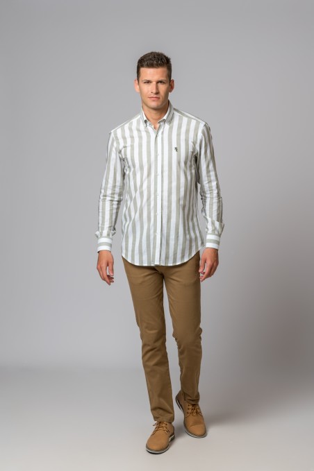 GREEN AND WHITE STRIPED SHIRT