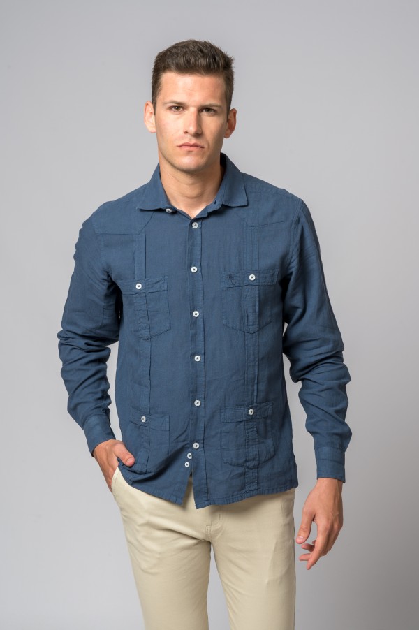 CAMISA GUAYABERA AZUL MARINO