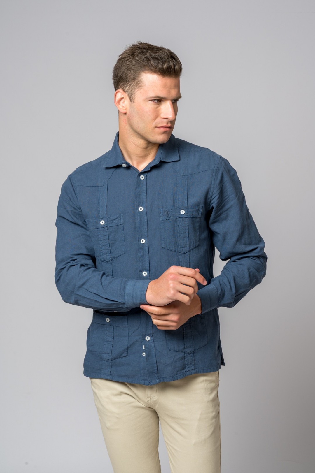 CHEMISE GUAYABERA BLEU MARINE