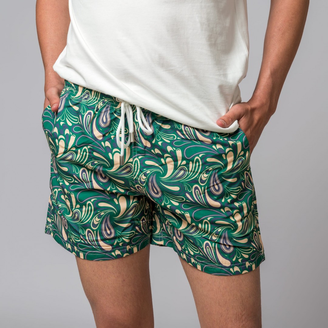 MAILLOT DE BAIN EN CACHEMIRE VERT ET BEIGE