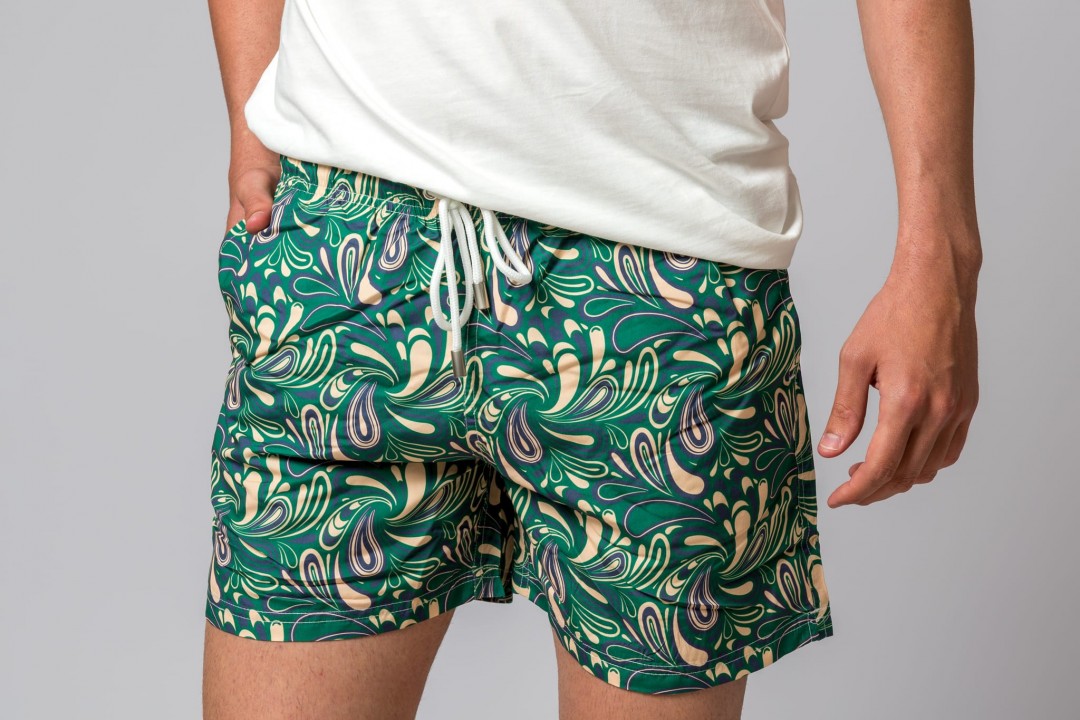 MAILLOT DE BAIN EN CACHEMIRE VERT ET BEIGE