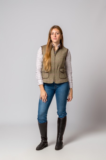 PINK AND BLUE STRIPED HERRINGBONE WOOL VEST