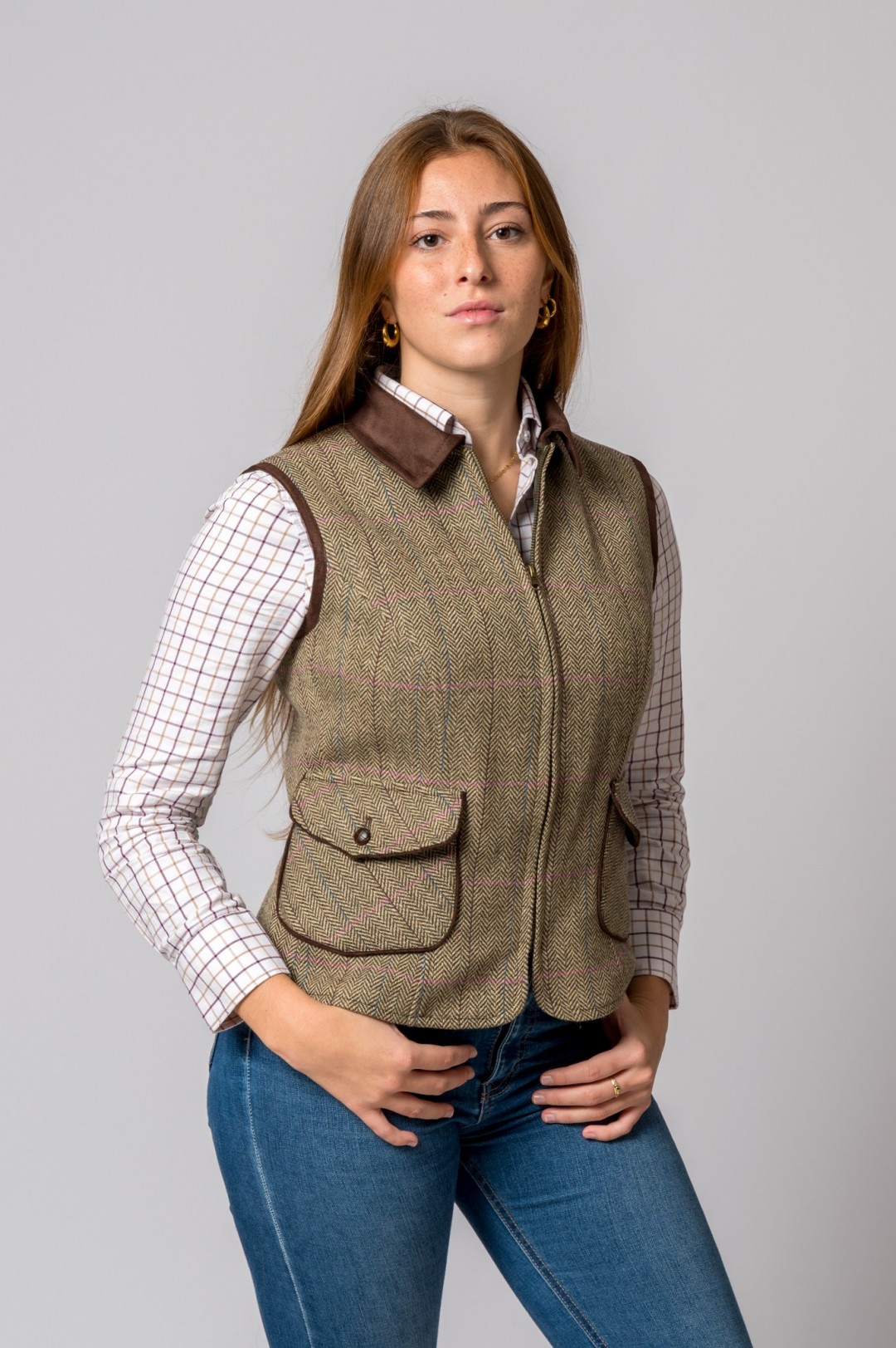 CHALECO LANA ESPIGA RAYA ROSA Y AZUL