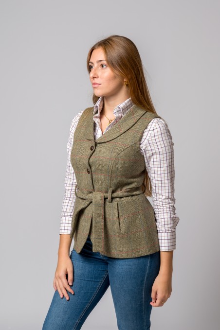 CHALECO CINTURÓN ESPIGA RAYA ROSA Y AZUL