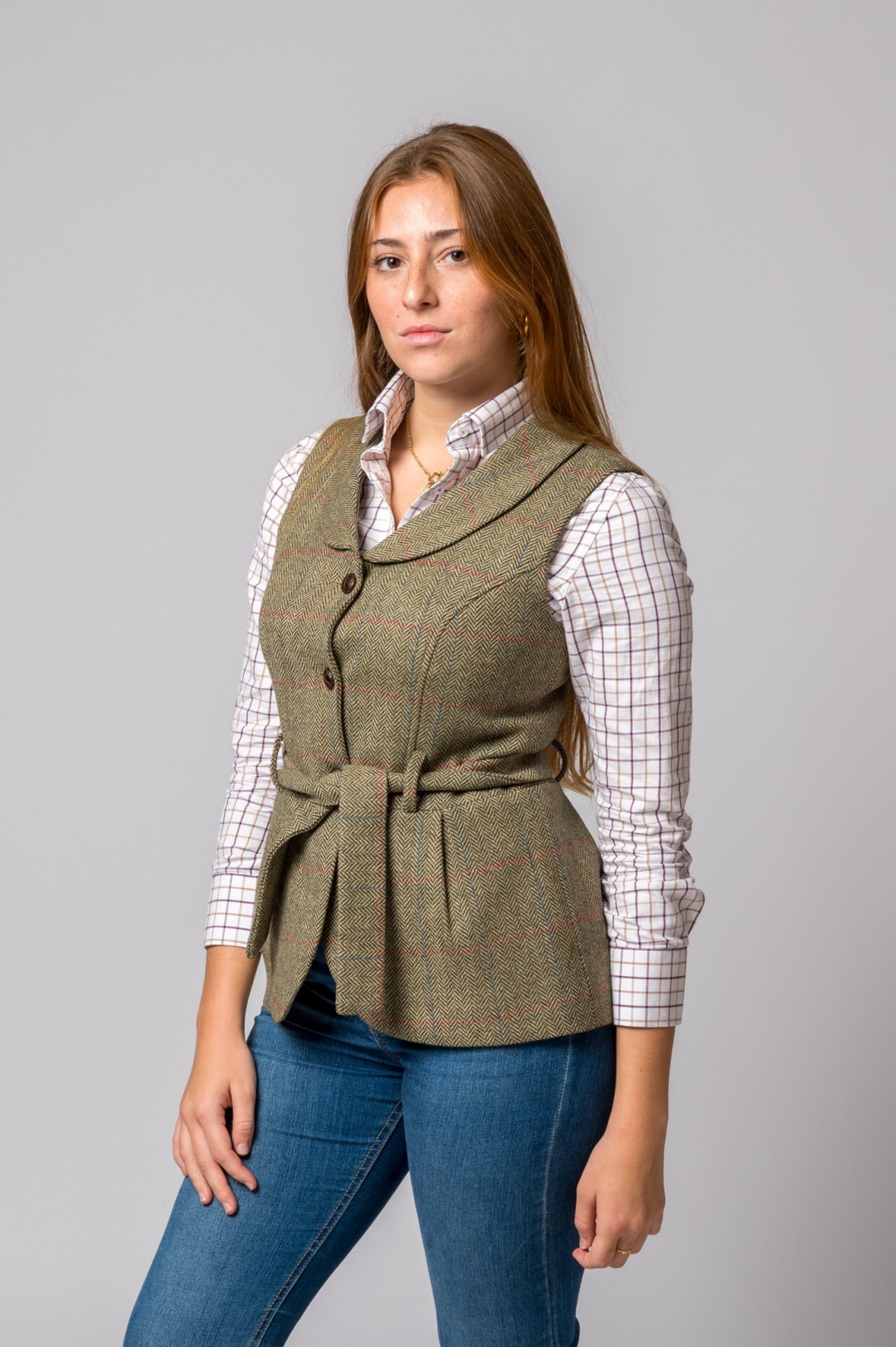 CHALECO CINTURÓN ESPIGA RAYA ROSA Y AZUL