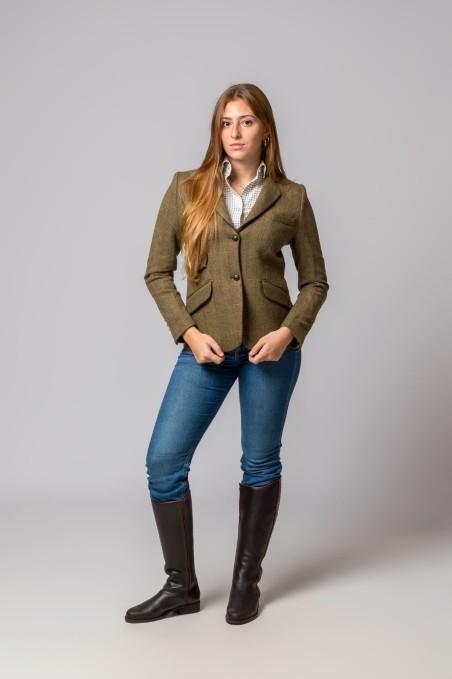 CHAQUETA LANA ESPIGA RAYA VERDE Y NARANJA