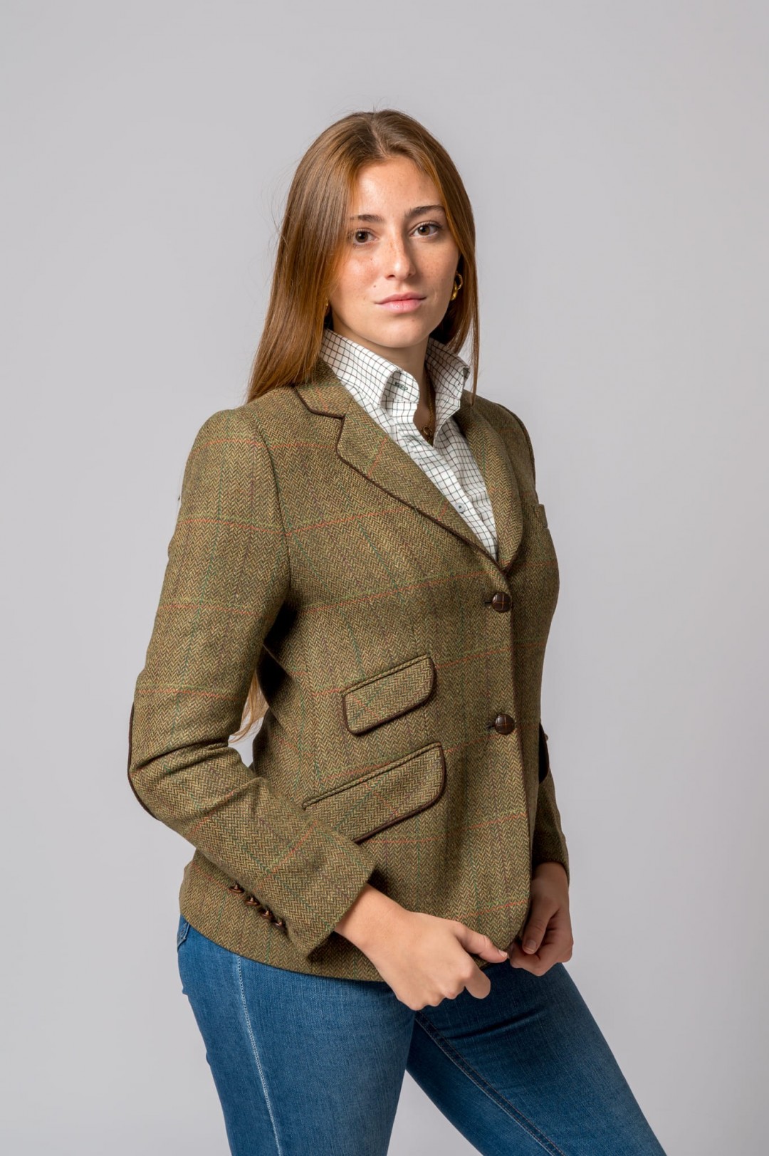 CHAQUETA LANA ESPIGA RAYA VERDE Y NARANJA