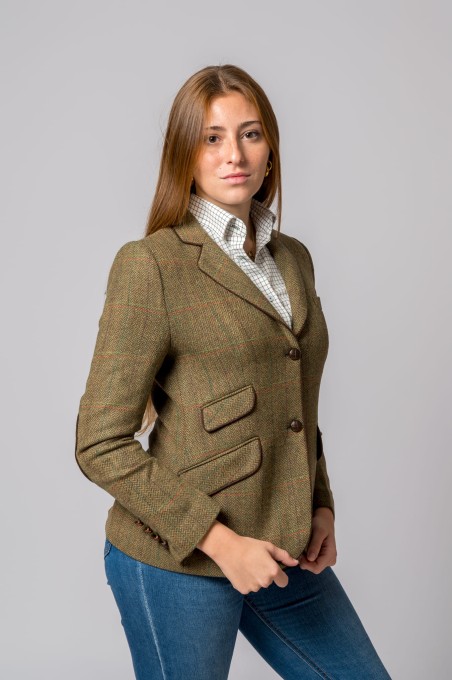 CHAQUETA LANA ESPIGA RAYA VERDE Y NARANJA