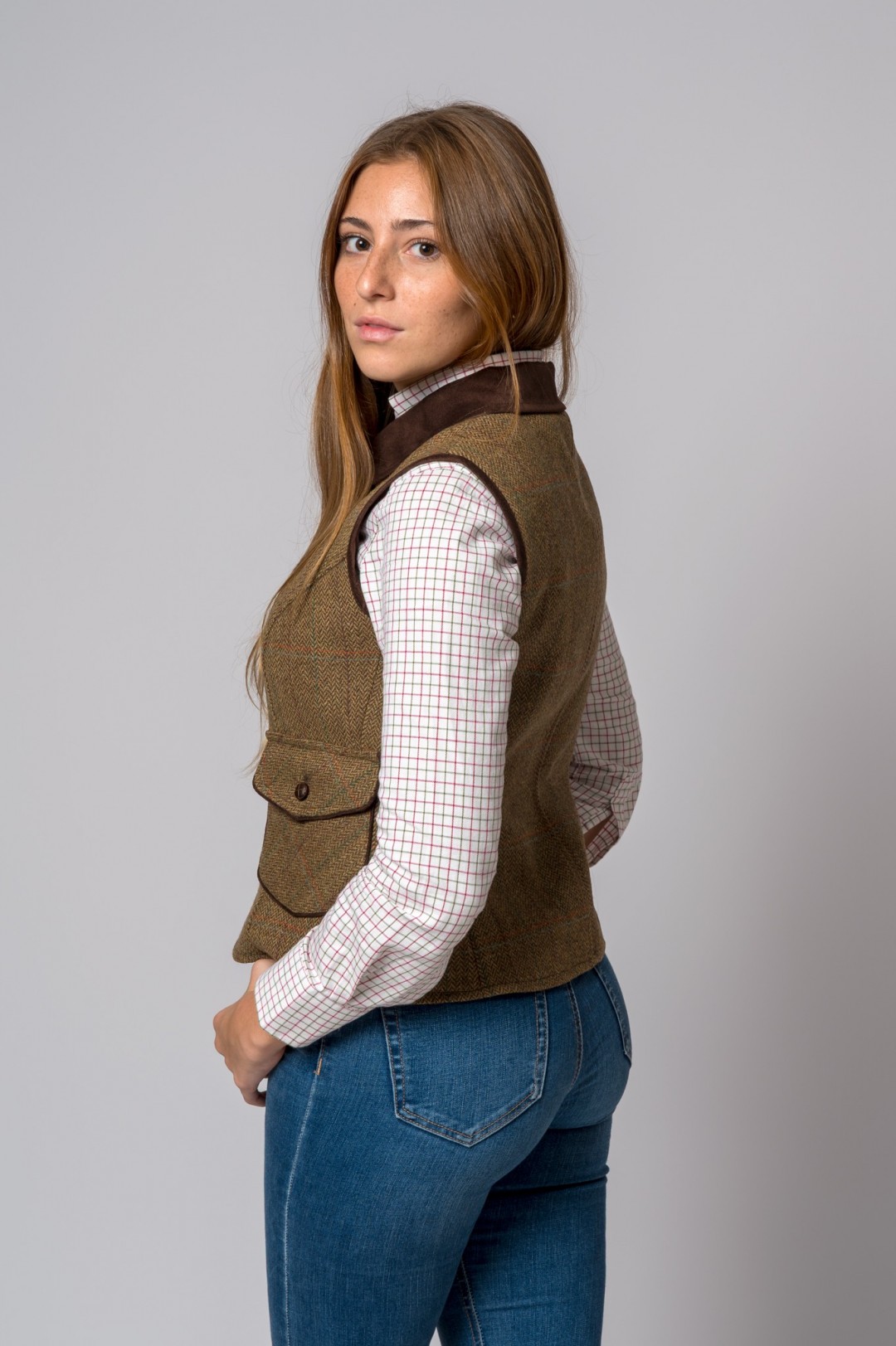 HERRINGBONE STRIPED WOOL VEST IN BLUE AND ORANGE