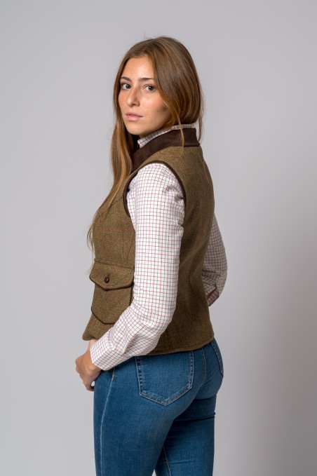 HERRINGBONE STRIPED WOOL VEST IN BLUE AND ORANGE