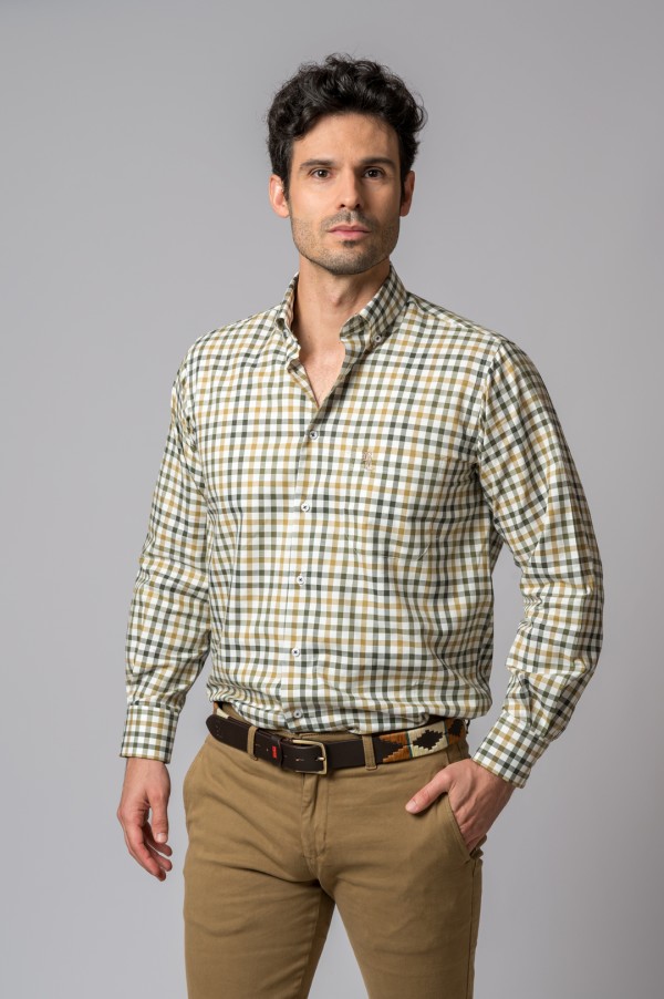 CAMISA CUADROS OLIVA Y MOSTAZA