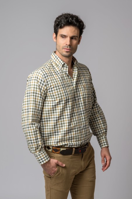 CAMISA CUADROS OLIVA Y MOSTAZA