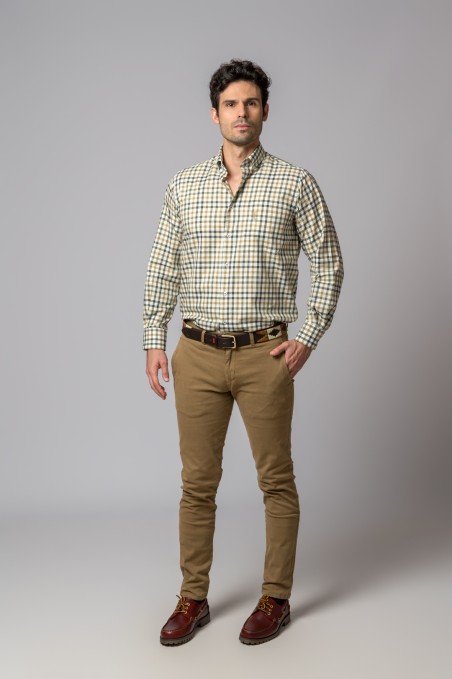CAMISA CUADROS OLIVA Y MOSTAZA