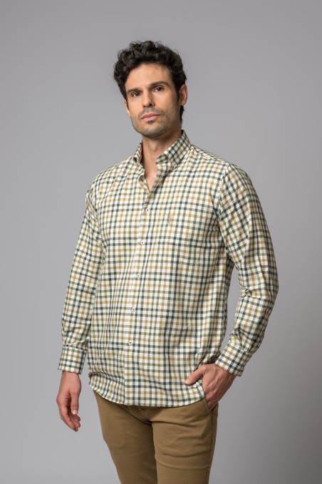 CAMISA CUADROS OLIVA Y MOSTAZA