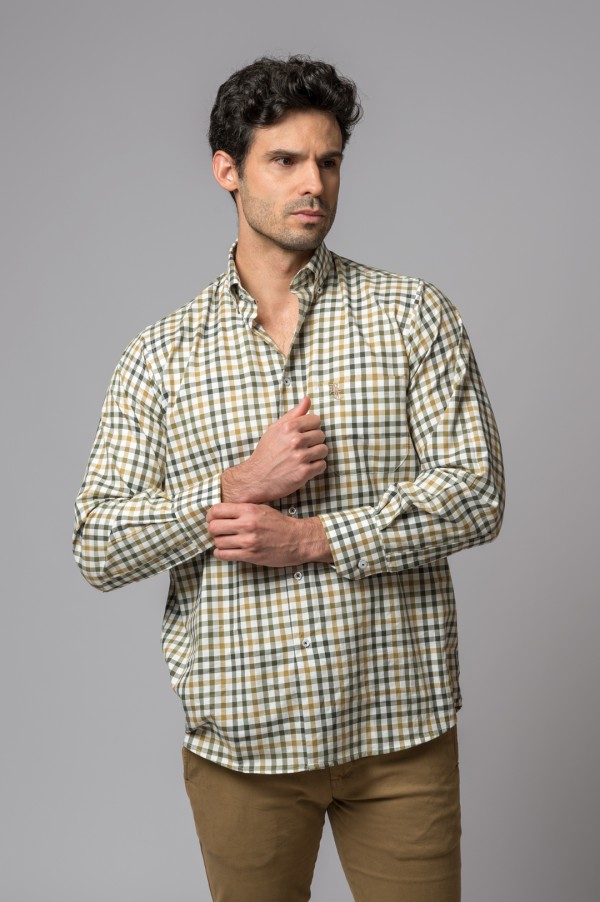 CAMISA CUADROS OLIVA Y MOSTAZA 2