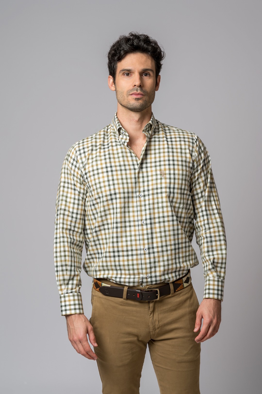 CAMISA CUADROS OLIVA Y MOSTAZA