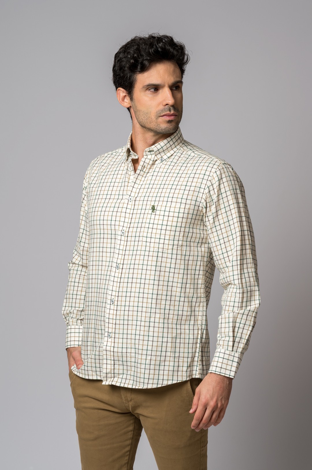 CAMISA CUADROS VERDE, MARRÓN Y CAMEL