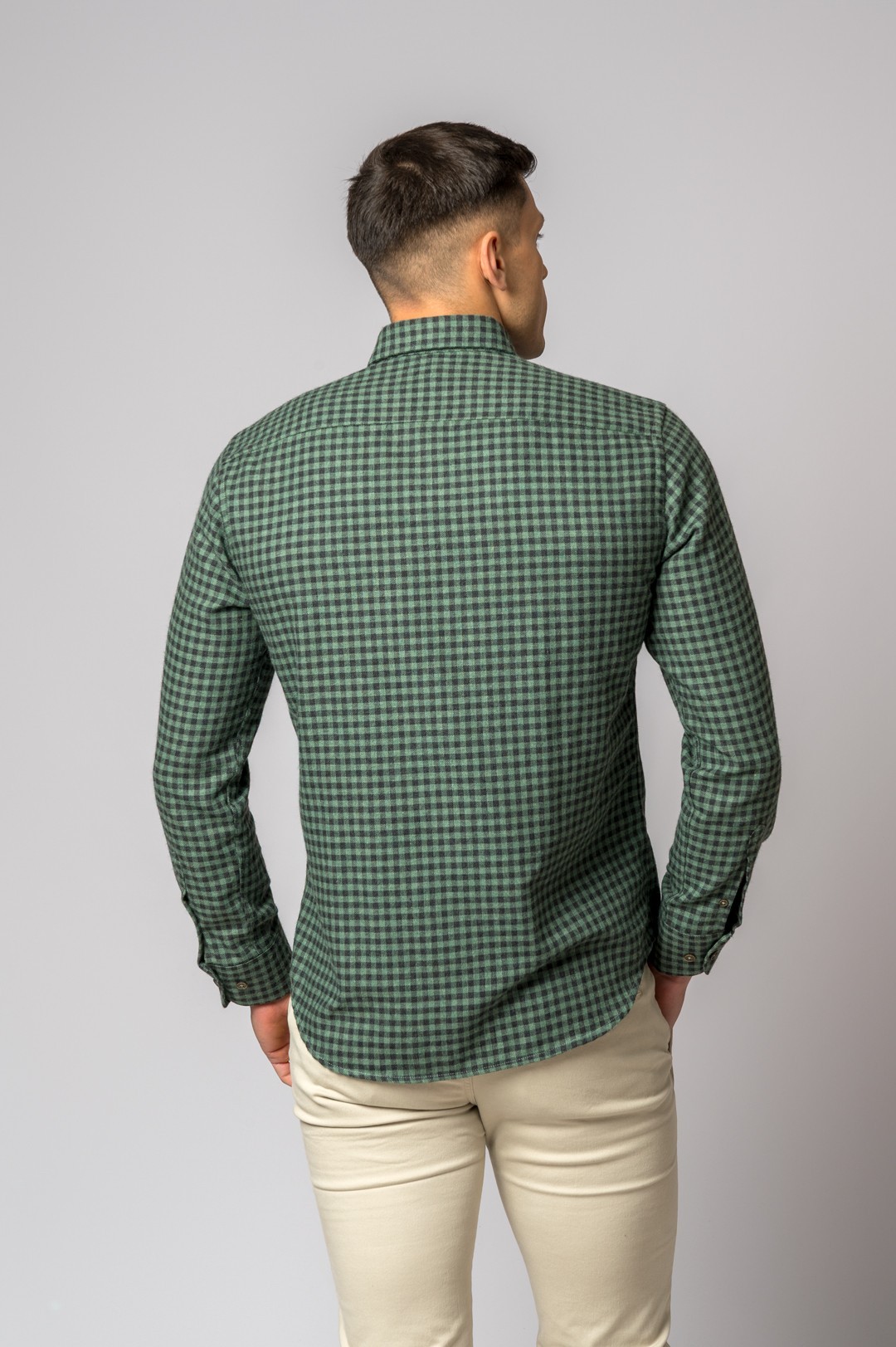 GREEN AND BLACK PLAID SHIRT