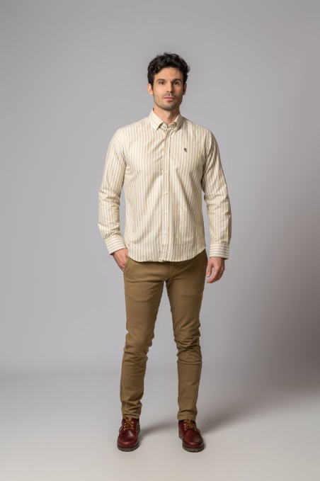 CAMISA RAYA BEIGE Y BLANCA