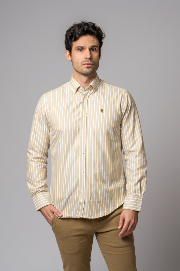 CAMISA RAYA BEIGE Y BLANCA