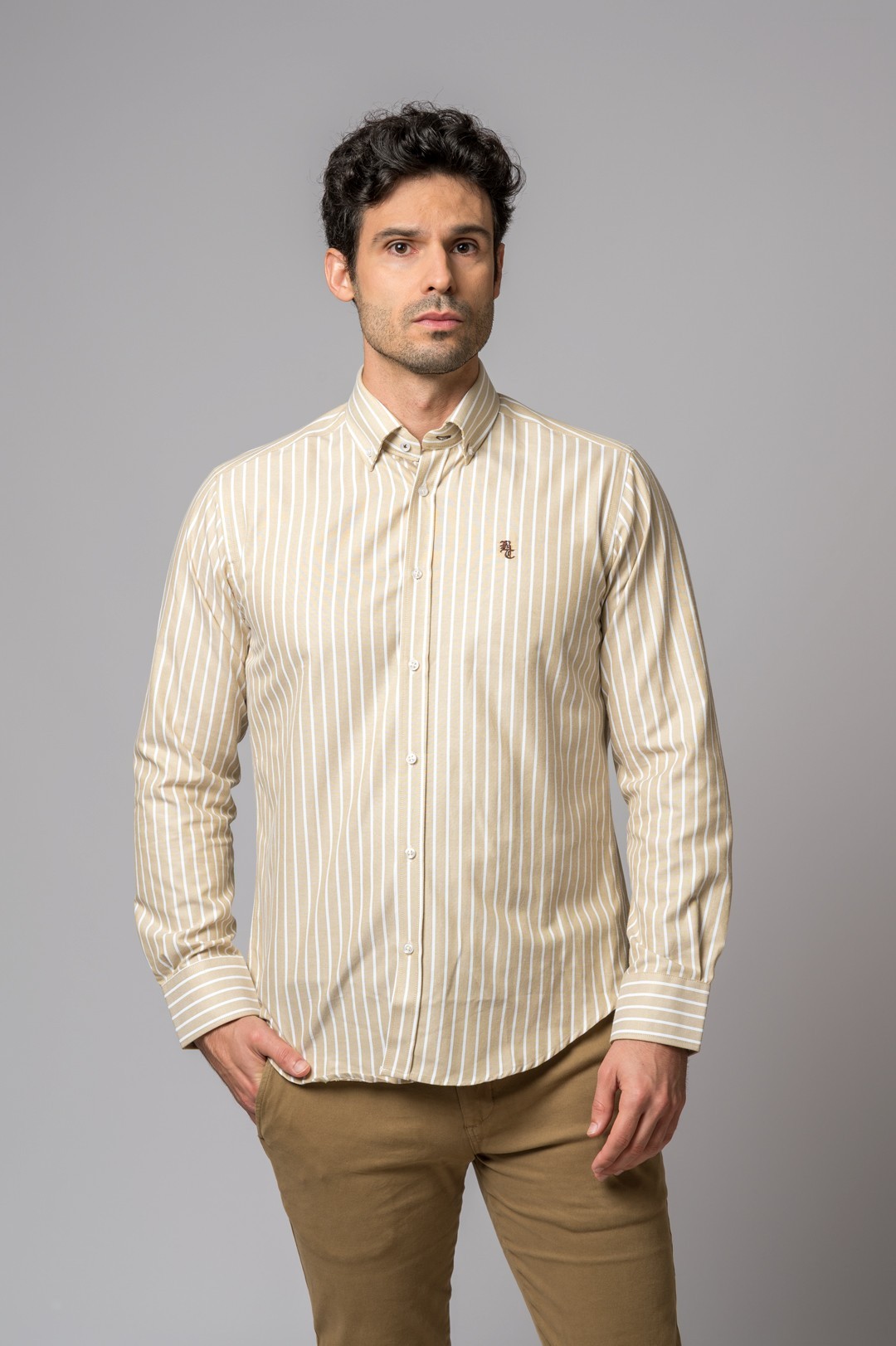 CAMISA RAYA BEIGE Y BLANCA