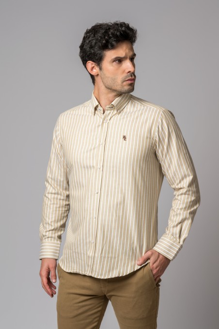 BEIGE AND WHITE STRIPED SHIRT