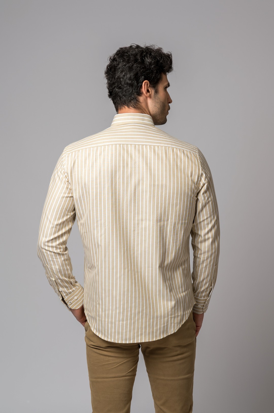 BEIGE AND WHITE STRIPED SHIRT