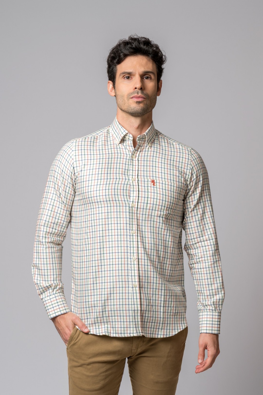 CAMISA CUADROS AZUL, NARANJA Y VERDE