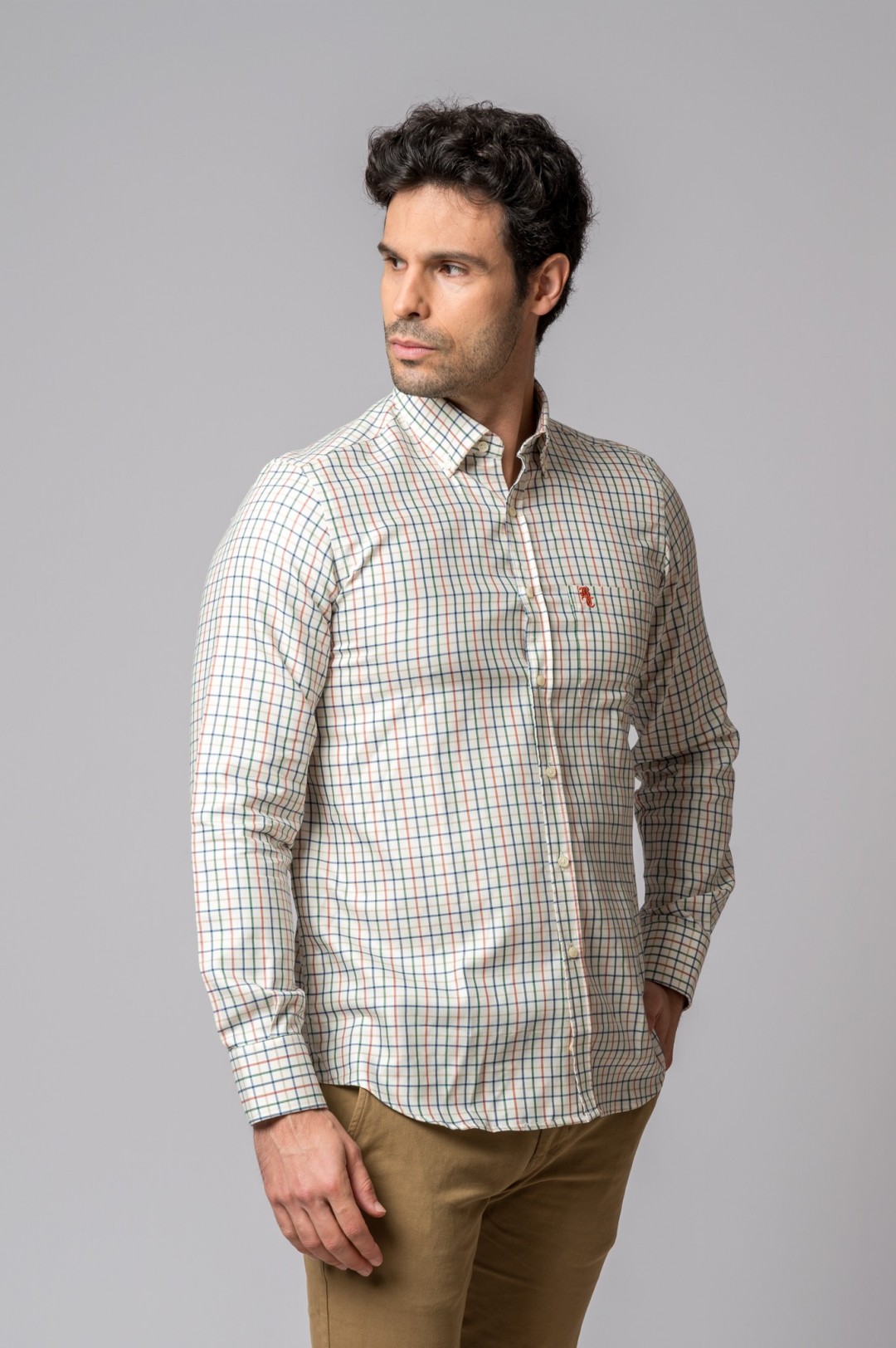CAMISA CUADROS AZUL, NARANJA Y VERDE