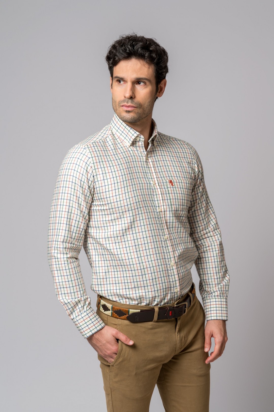 CAMISA CUADROS AZUL, NARANJA Y VERDE