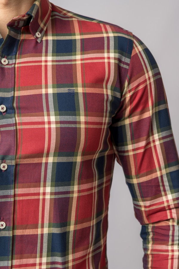 CAMISA CUADROS ROJO, BURDEOS Y AZUL 2