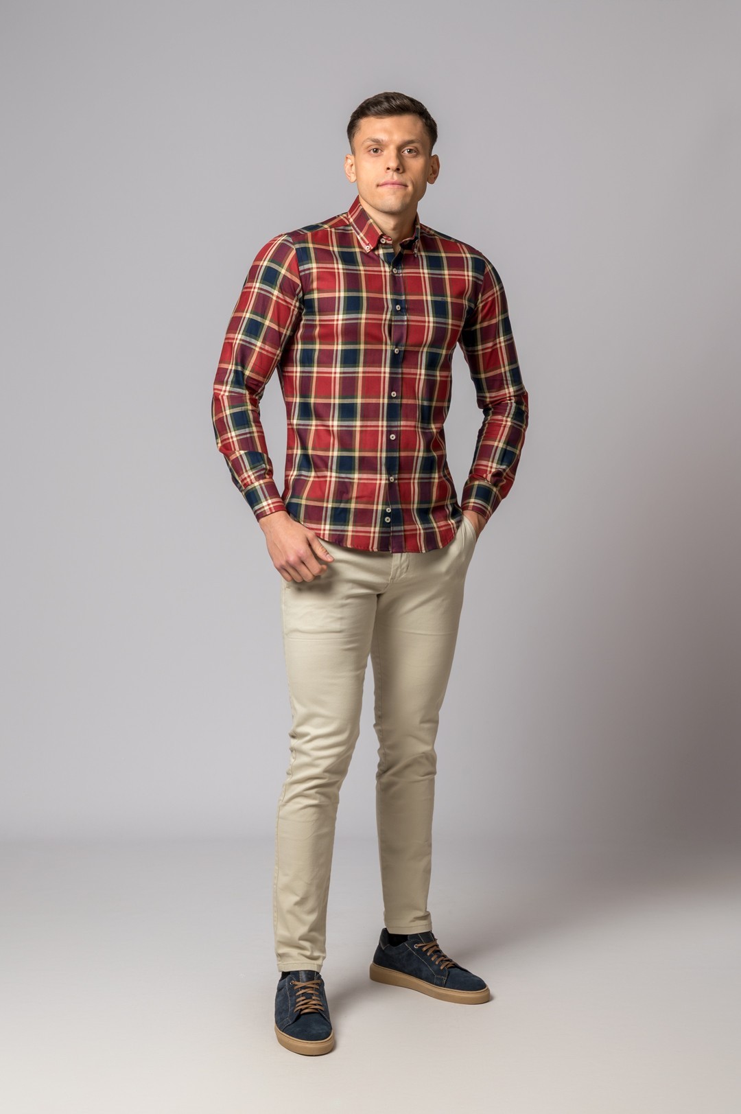 CAMISA CUADROS ROJO, BURDEOS Y AZUL