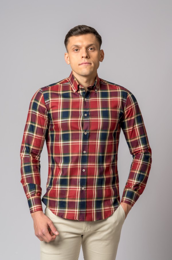 CAMISA CUADROS ROJO, BURDEOS Y AZUL
